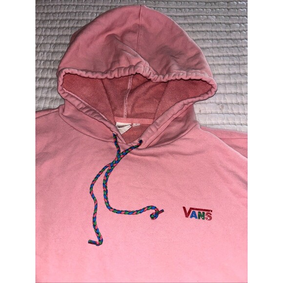 Vans Cropped Pink Hoodie Women's Medium Pullover Logo Pocket Skater Streetwear - Picture 2 of 4